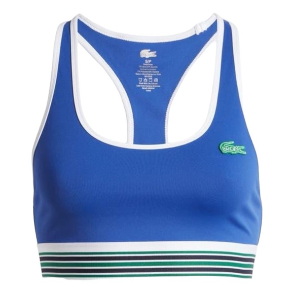 Lacoste X Bandier Stripe Band Racerback Sports Bra Blue and Green Size XL - Picture 2 of 7